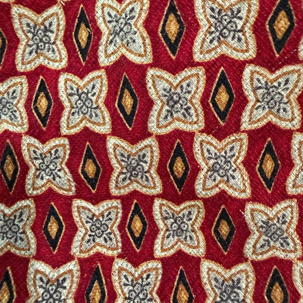 Ermenegildo Zegna‎ Tie Mens OS Red Gold Silk Geometric Medallion Excellent Italy